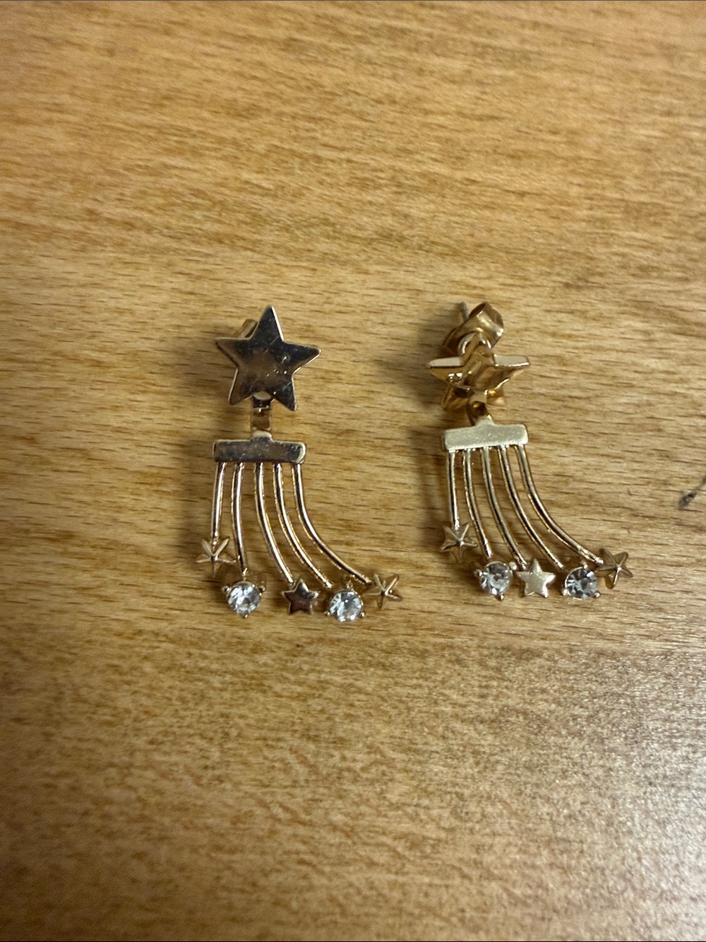 Gold tone layered front back customizable shooting star crystal earrings